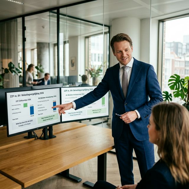 Dashboard met gecontroleerde 2026-parameters voor de belastingdruk van een eenmanszaak